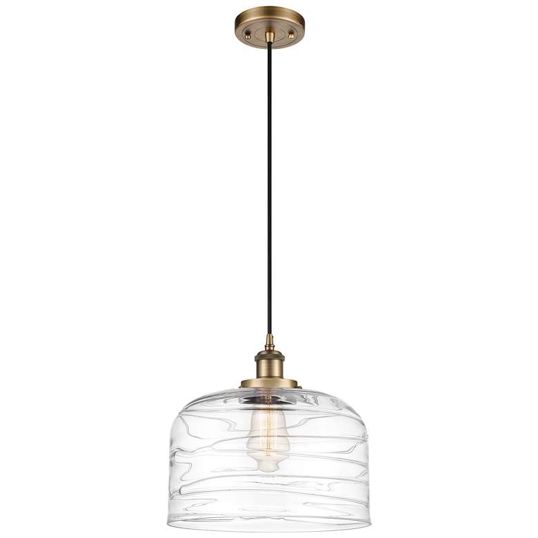 Image 1 Ballston Urban Bell 12" Brushed Brass Corded Mini Pendant w/ Deco Shad