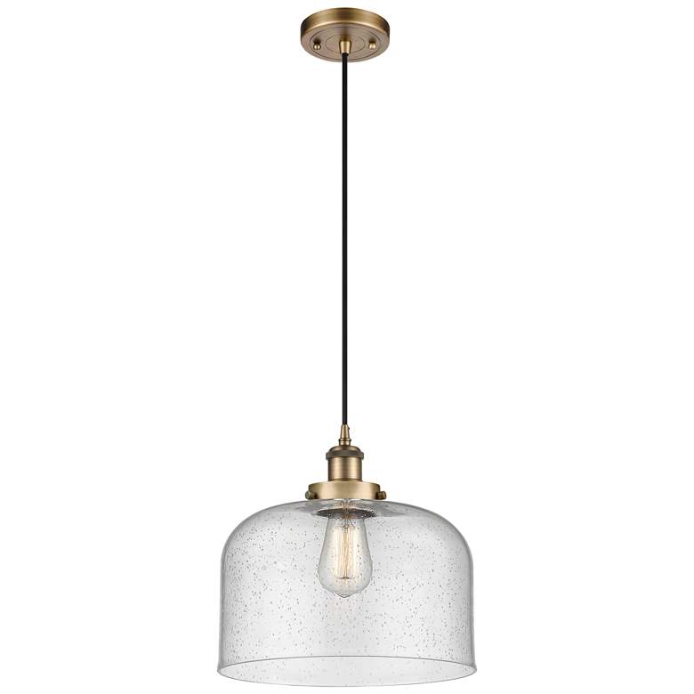 Image 1 Ballston Urban Bell 12" Brushed Brass Corded Mini Pendant w/ Seedy Sha