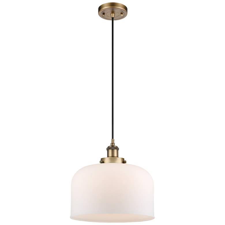 Image 1 Ballston Urban Bell 12" Brushed Brass Corded Mini Pendant w/ White Sha