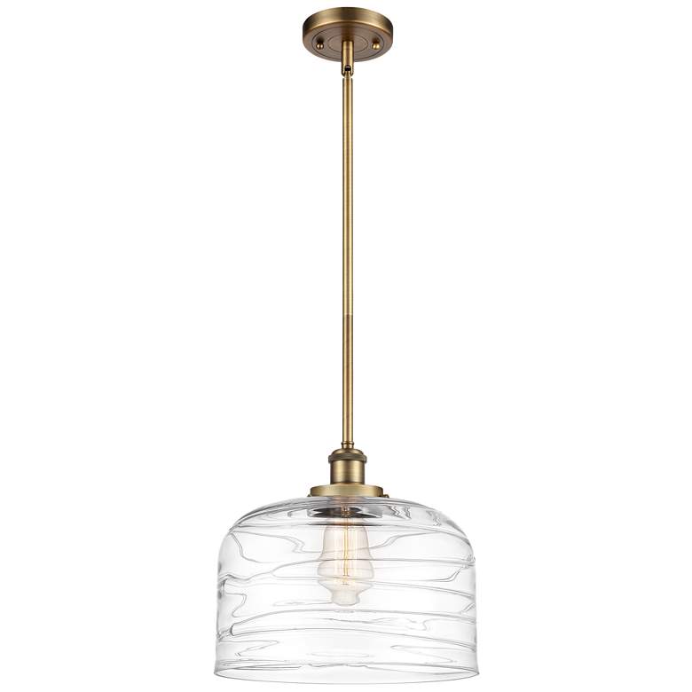 Image 1 Ballston Urban Bell 12" Brushed Brass Stemmed Mini Pendant w/ Deco Sha
