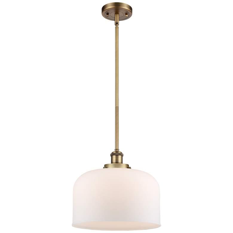 Image 1 Ballston Urban Bell 12" Brushed Brass Stemmed Mini Pendant w/ White Sh