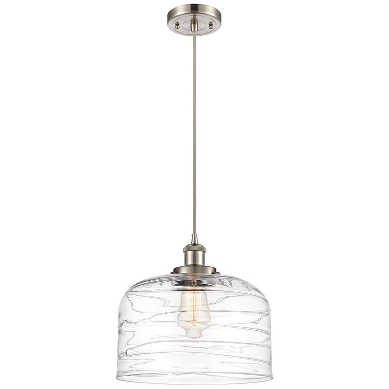 Image 1 Ballston Urban Bell 12" Brushed Nickel Corded Mini Pendant w/ Deco Sha