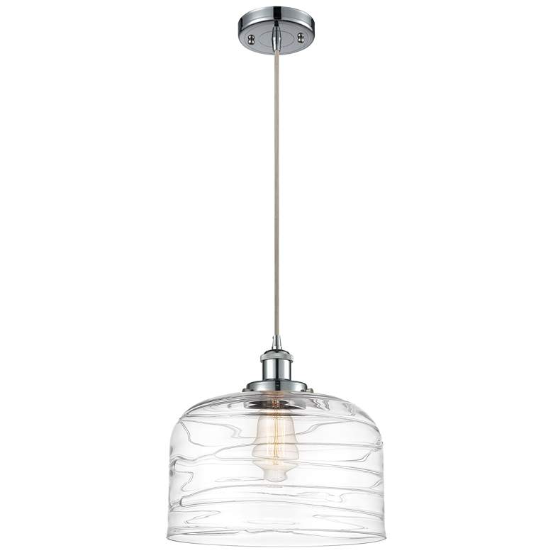 Image 1 Ballston Urban Bell 12" Chrome Corded Mini Pendant w/ Deco Swirl Shade