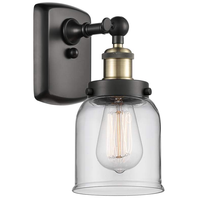 Image 1 Ballston Urban Bell 12" High Black Brass Sconce w/ Clear Shade