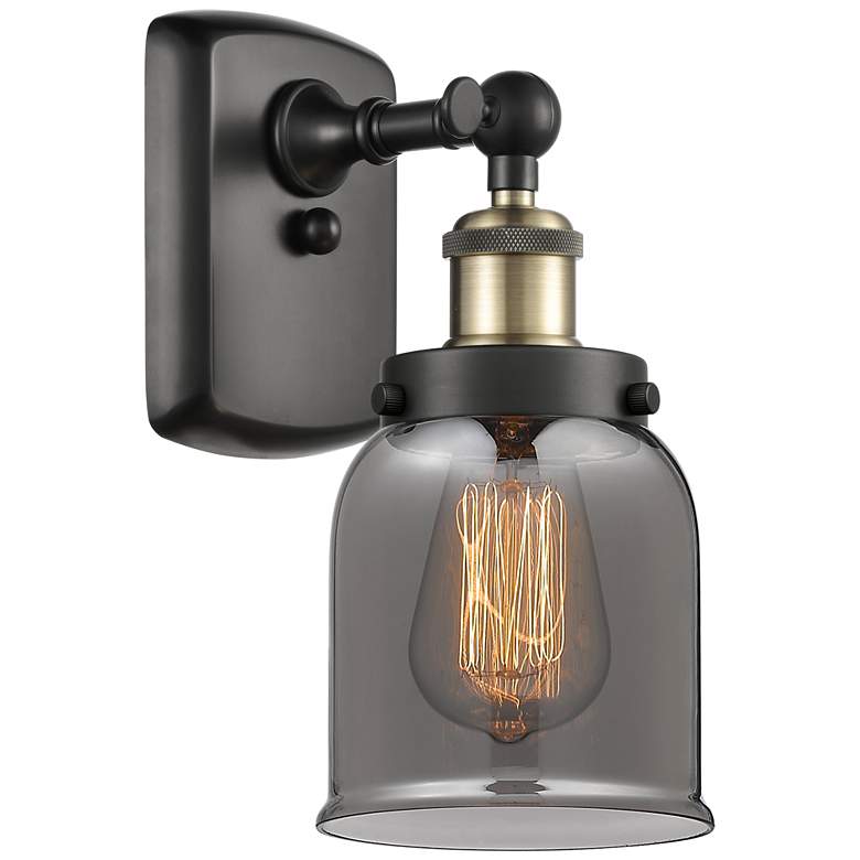 Image 1 Ballston Urban Bell 12" High Black Brass Sconce w/ Plated Smoke Shade