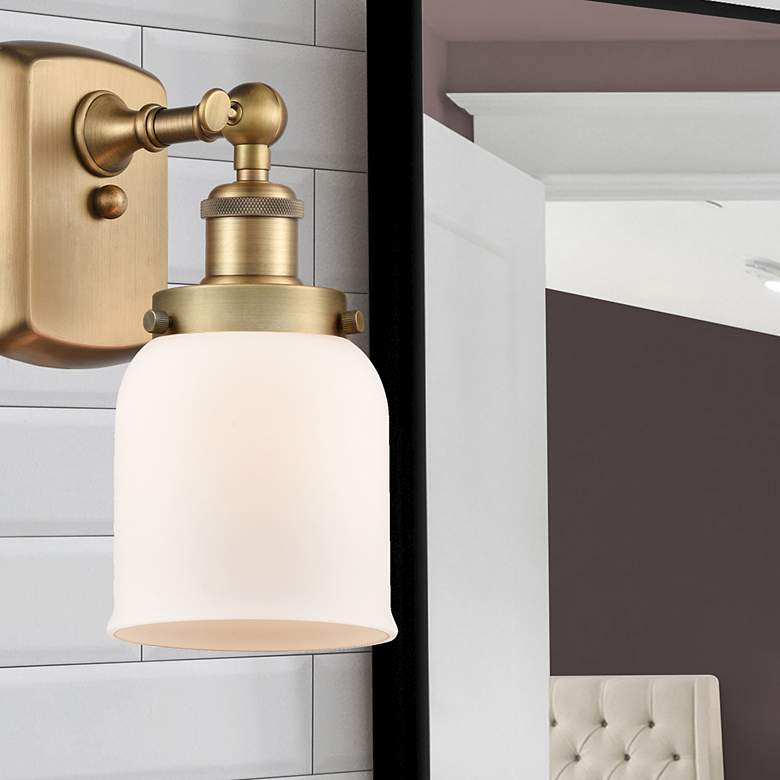 Image 4 Ballston Urban Bell 12" High Brushed Brass Sconce w/ Matte White Shade more views