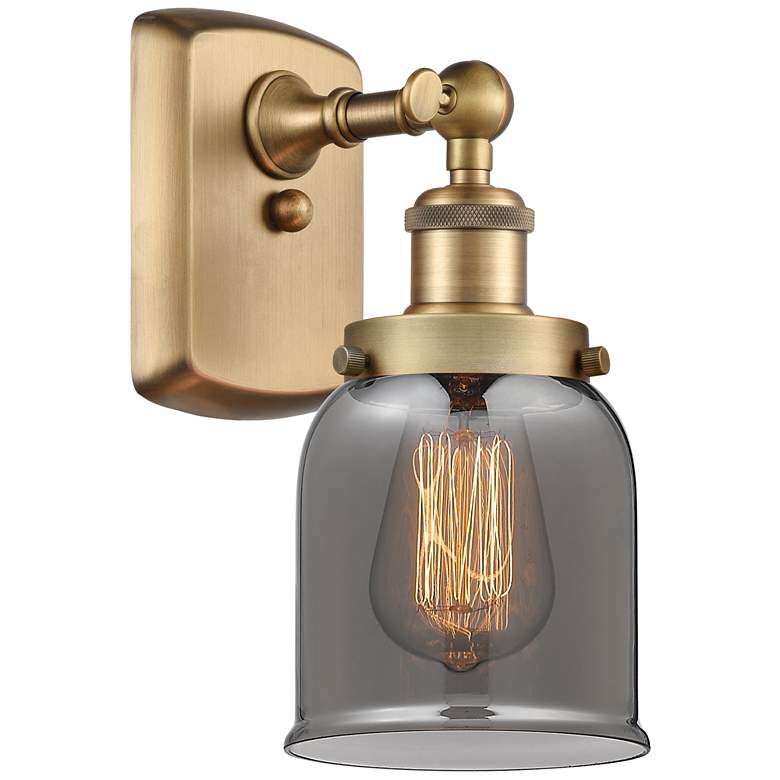 Image 1 Ballston Urban Bell 12" High Brushed Brass Sconce w/ Plated Smoke Shad