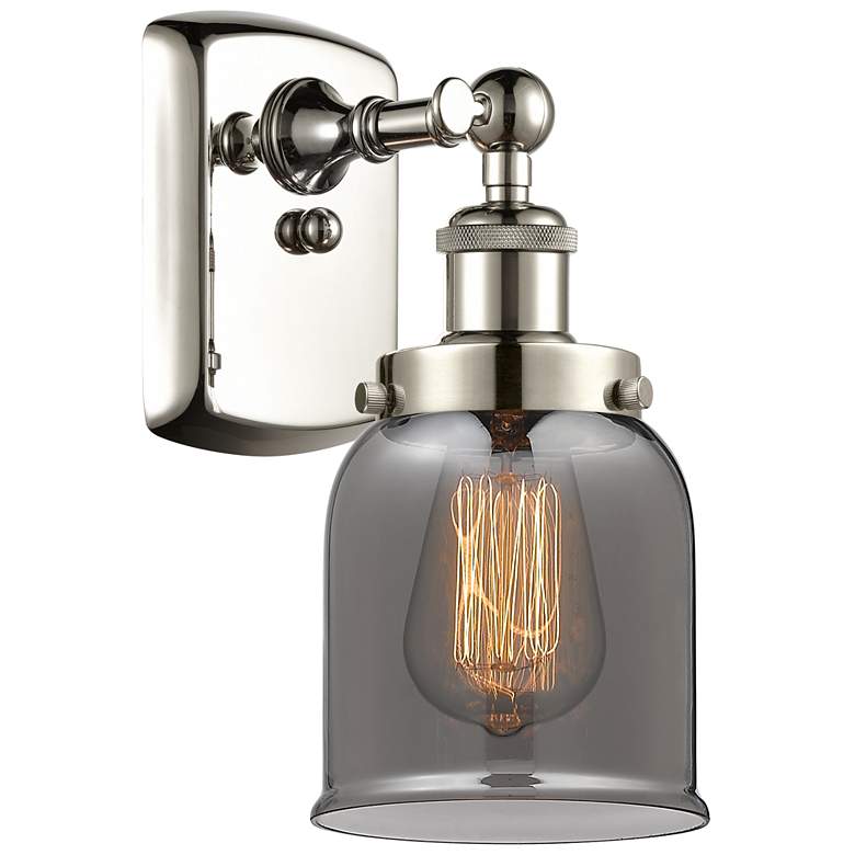 Image 1 Ballston Urban Bell 12" High Polished Nickel Sconce w/ Plated Smoke Sh