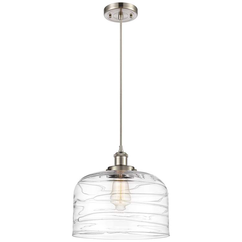 Image 1 Ballston Urban Bell 12" LED Mini Pendant - Satin Nickel - Clear Deco S