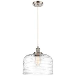 Ballston Urban Bell 12" LED Mini Pendant - Satin Nickel - Clear Deco S