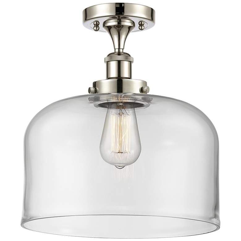 Image 1 Ballston Urban Bell 12" LED Semi-Flush Mount - Polished Nickel - Clea