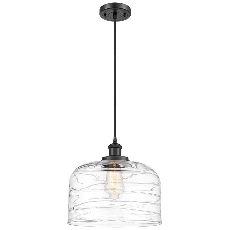 Image 1 Ballston Urban Bell 12" Matte Black Corded Mini Pendant w/ Deco Swirl