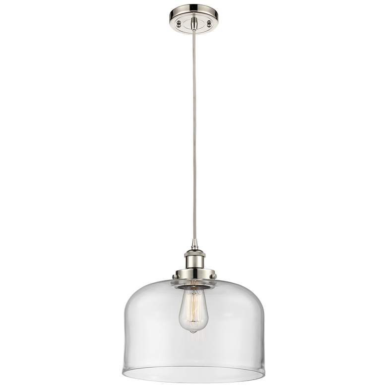 Image 1 Ballston Urban Bell 12" Polished Nickel Corded Mini Pendant w/ Clear S
