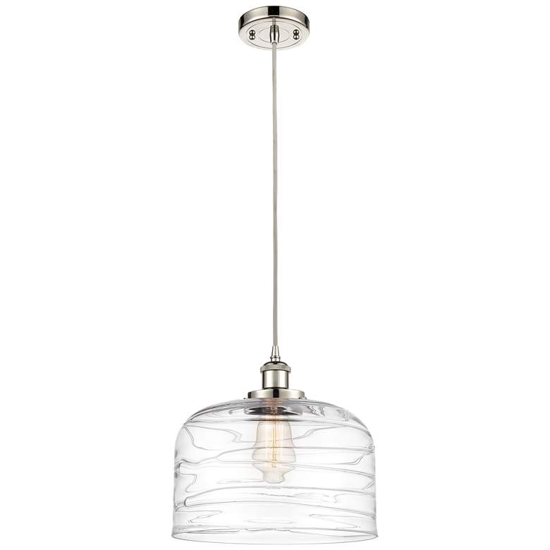 Image 1 Ballston Urban Bell 12" Polished Nickel Corded Mini Pendant w/ Deco Sh