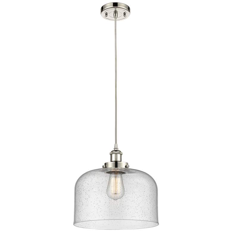 Image 1 Ballston Urban Bell 12" Polished Nickel Corded Mini Pendant w/ Seedy S