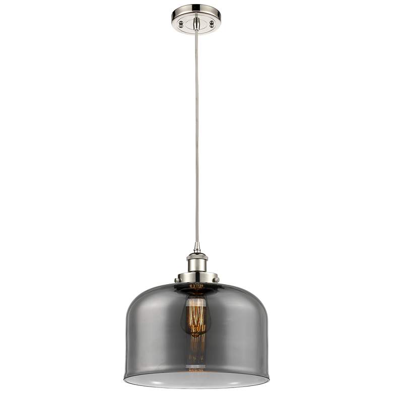 Image 1 Ballston Urban Bell 12" Polished Nickel Corded Mini Pendant w/ Smoke S