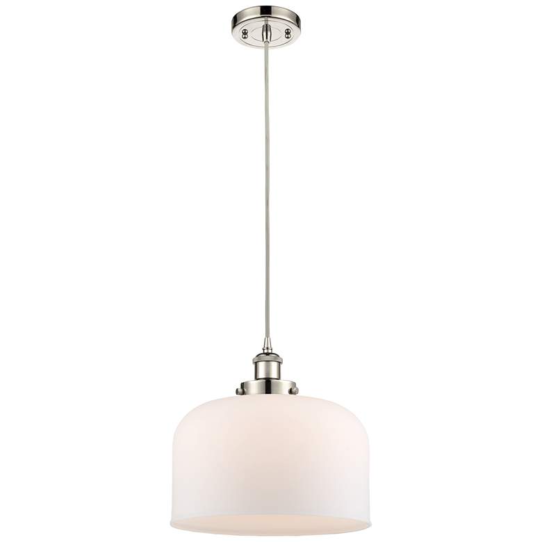 Image 1 Ballston Urban Bell 12" Polished Nickel Corded Mini Pendant w/ White S