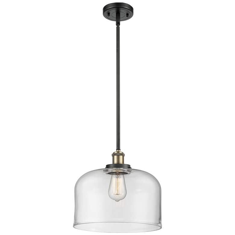 Image 1 Ballston Urban Bell 12"W Black Brass Stem Hung Mini Pendant w/ Clear S