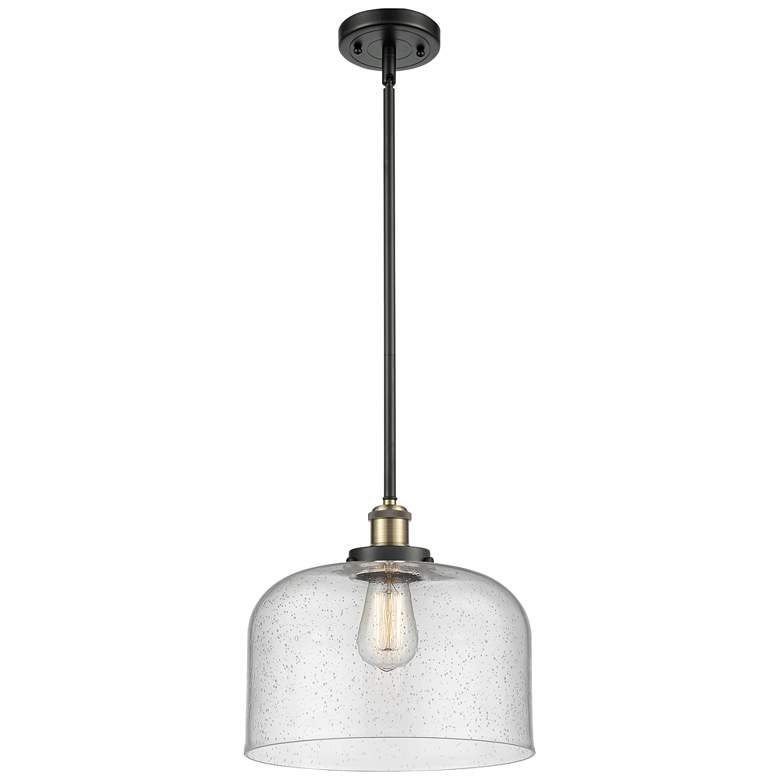 Image 1 Ballston Urban Bell 12"W Black Brass Stem Hung Mini Pendant w/ Seedy S