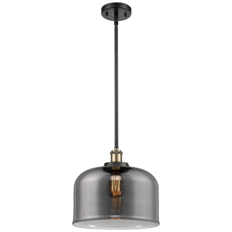 Image 1 Ballston Urban Bell 12"W Black Brass Stem Hung Mini Pendant w/ Smoke S