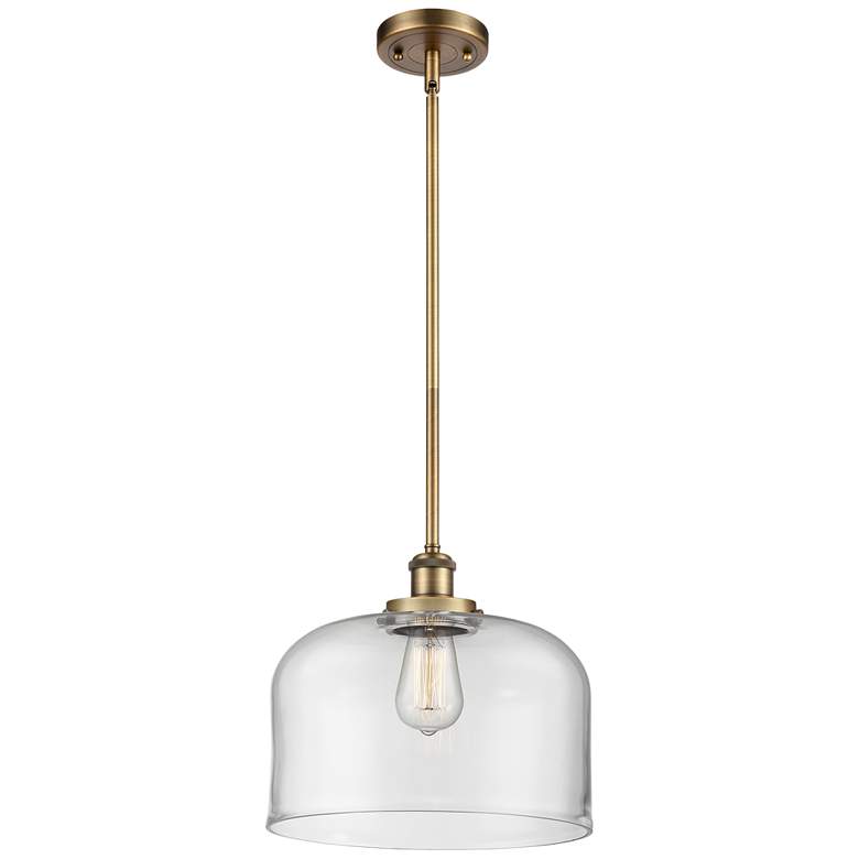 Image 1 Ballston Urban Bell 12"W Brushed Brass Stem Mini Pendant w/ Clear Shad