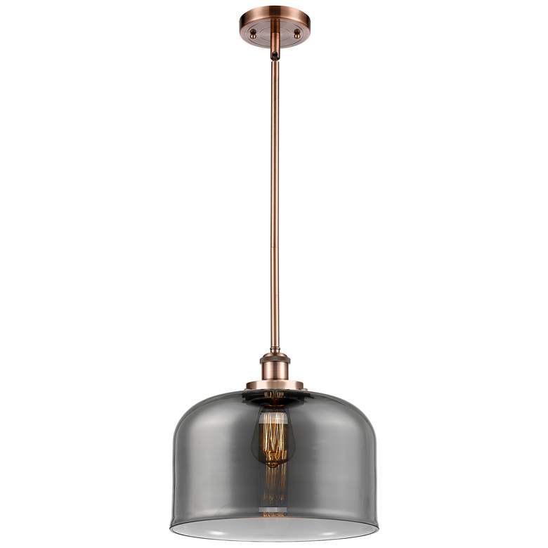 Image 1 Ballston Urban Bell 12"W Copper Stem Hung Mini Pendant w/ Smoke Shade