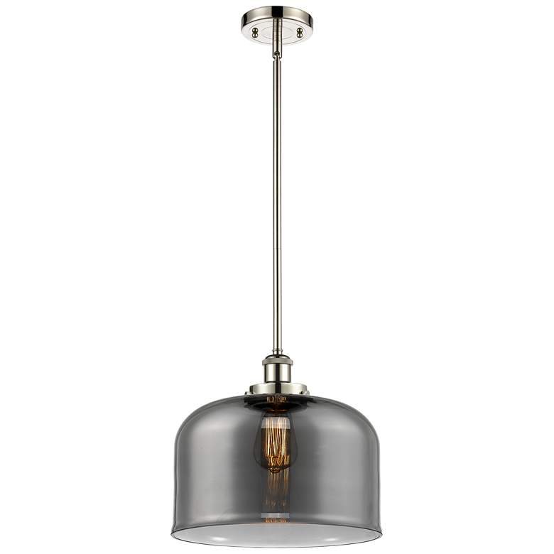 Image 1 Ballston Urban Bell 12"W Polished Nickel Stem Mini Pendant w/ Smoke Sh