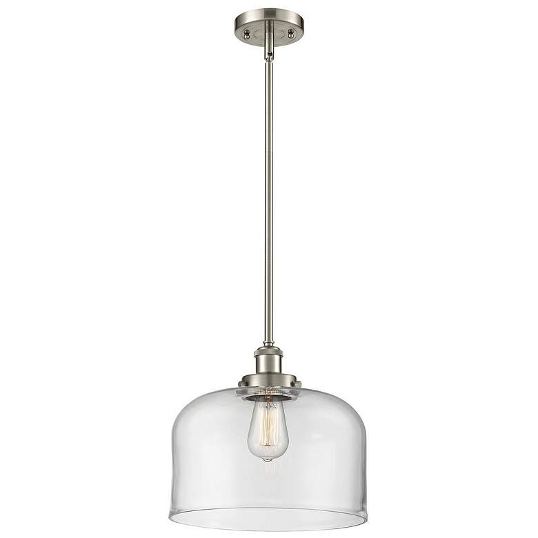 Image 1 Ballston Urban Bell 12"W Satin Nickel Stem Hung Mini Pendant w/ Clear