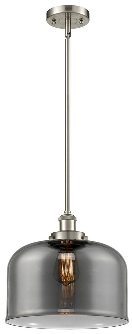 Ballston Urban Bell 12"W Satin Nickel Stem Hung Mini Pendant w/ Smoke