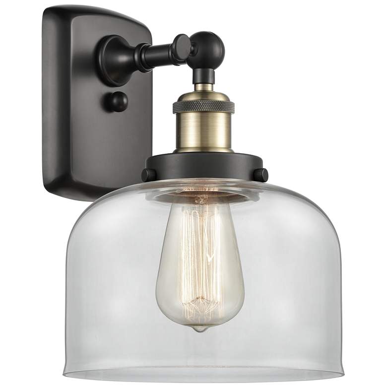 Image 1 Ballston Urban Bell 13" High Black Brass Sconce w/ Clear Shade