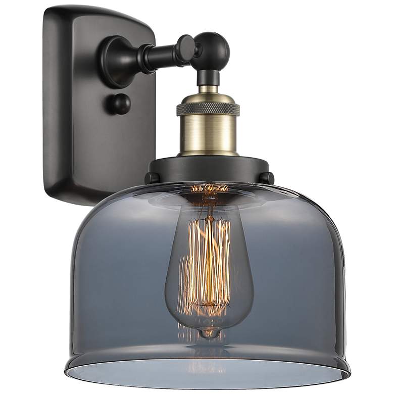 Image 1 Ballston Urban Bell 13" High Black Brass Sconce w/ Plated Smoke Shade