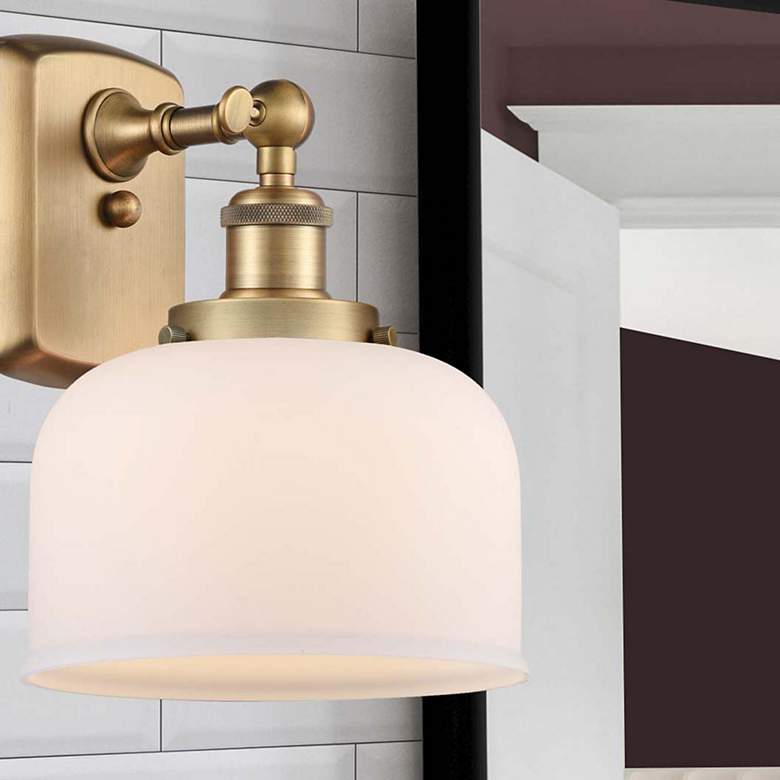 Image 1 Ballston Urban Bell 13" High Brushed Brass Sconce w/ Matte White Shade