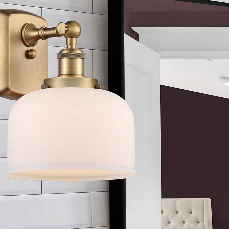 Image 4 Ballston Urban Bell 13" High Brushed Brass Sconce w/ Matte White Shade more views