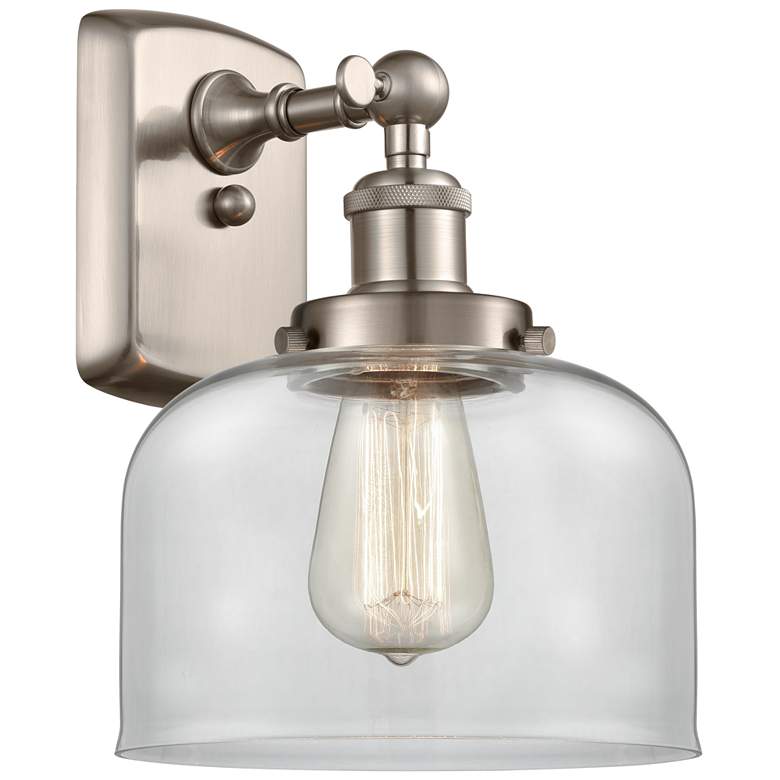 Image 1 Ballston Urban Bell 13" High Brushed Satin Nickel Sconce w/ Clear Shad