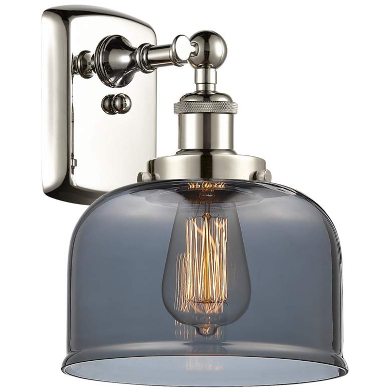 Image 1 Ballston Urban Bell 13" High Polished Nickel Sconce w/ Plated Smoke Sh