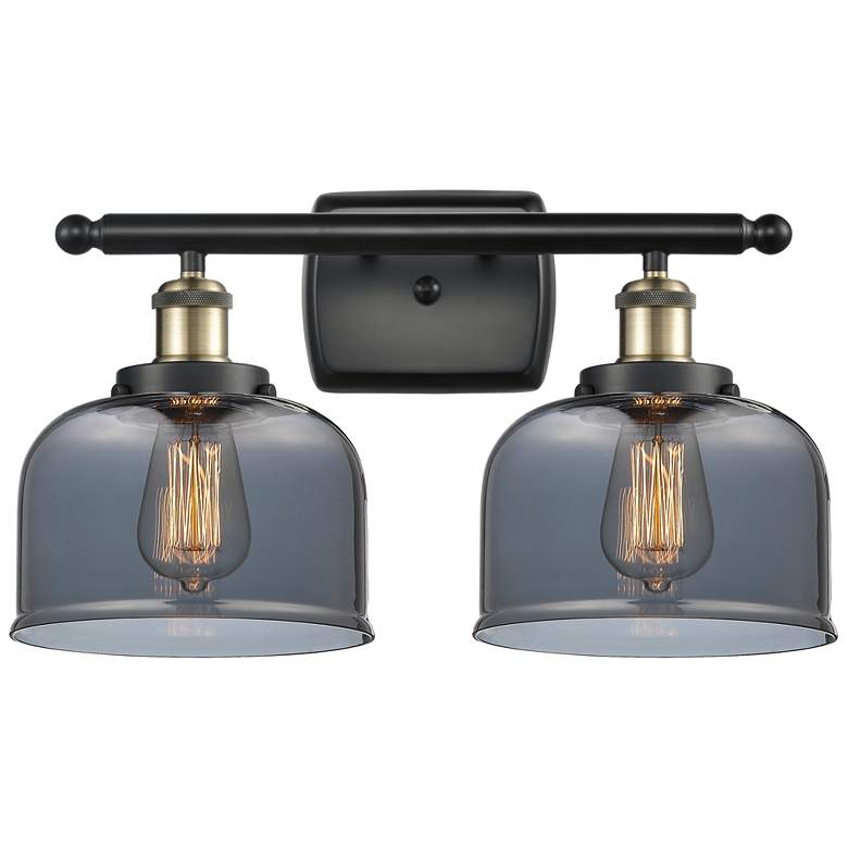Image 1 Ballston Urban Bell 18" 2 Light Black Brass Bath Light w/ Smoke Shade