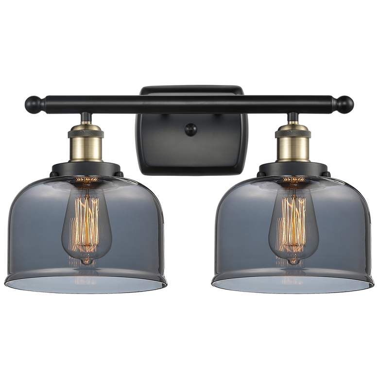 Image 1 Ballston Urban Bell 18 inch 2 Light Black Brass Bath Light w/ Smoke Shade