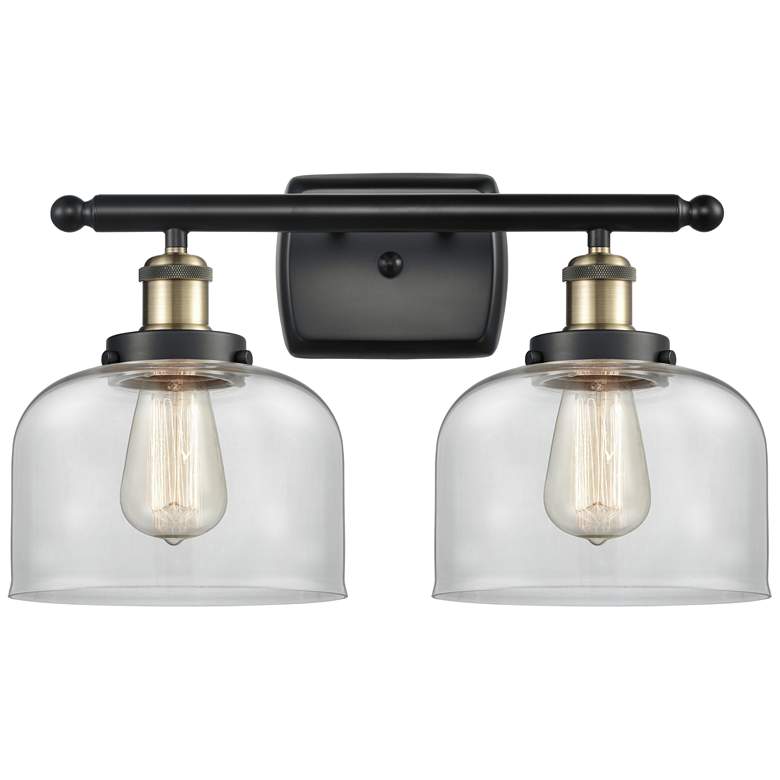 Image 1 Ballston Urban Bell 18" 2 Light Black Brass LED Bath Light w/ Clear Sh