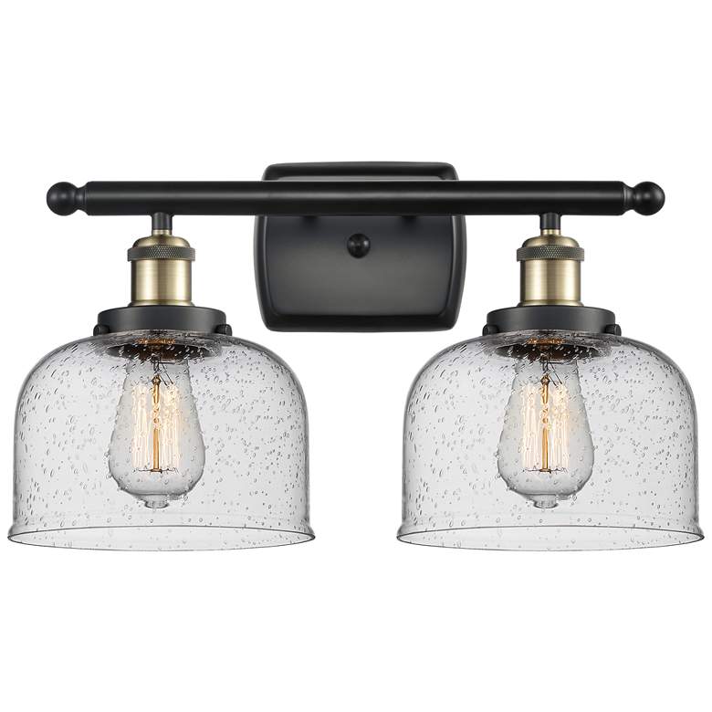 Image 1 Ballston Urban Bell 18" 2 Light Black Brass LED Bath Light w/ Seedy Sh