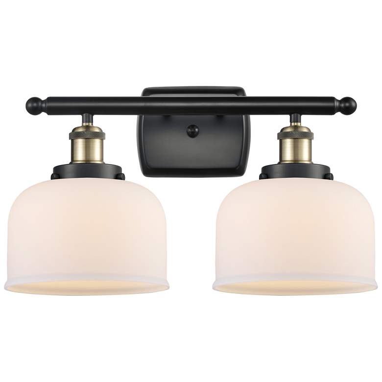 Image 1 Ballston Urban Bell 18" 2 Light Black Brass LED Bath Light w/ White Sh