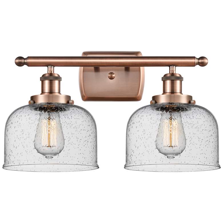 Image 1 Ballston Urban Bell 18" 2 Light Copper Bath Light w/ Seedy Shade