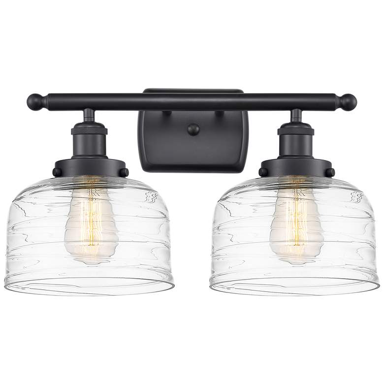 Image 1 Ballston Urban Bell 18" 2 Light Matte Black Bath Light w/ Swirl Shade
