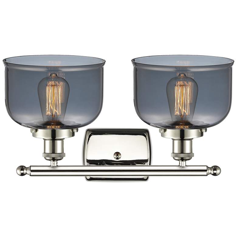 Image 1 Ballston Urban Bell 18" 2 Light Nickel LED Bath Light w/ Smoke Shade