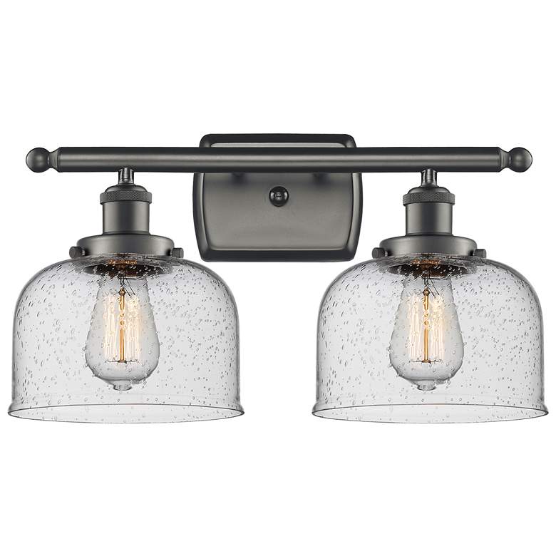 Image 1 Ballston Urban Bell 18"W 2 Light Bronze Bath Vanity Light w/ Seedy Sha