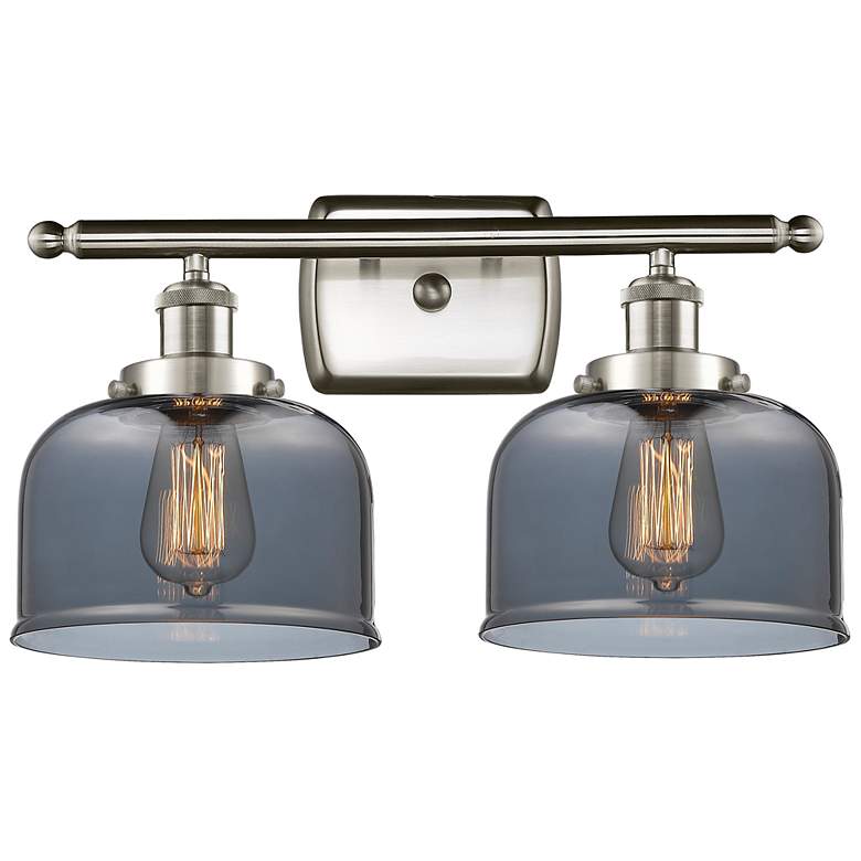 Image 1 Ballston Urban Bell 18"W 2 Light Brushed Nickel Bath Light w/ Smoke Sh
