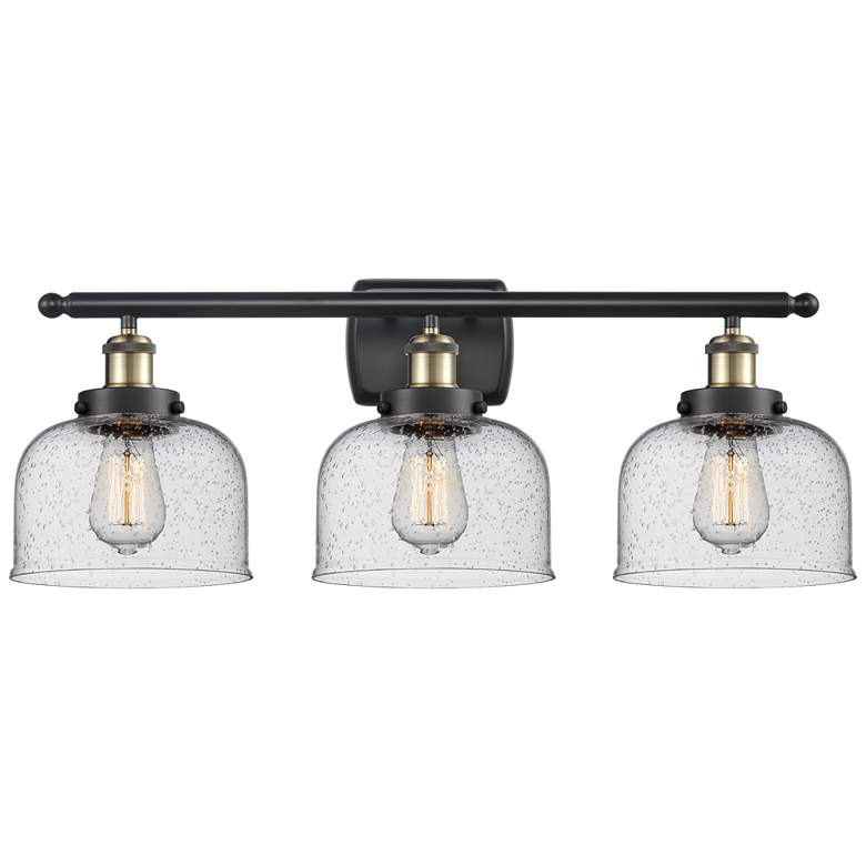 Image 1 Ballston Urban Bell 28" 3 Light Black Brass Bath Light w/ Seedy Shade
