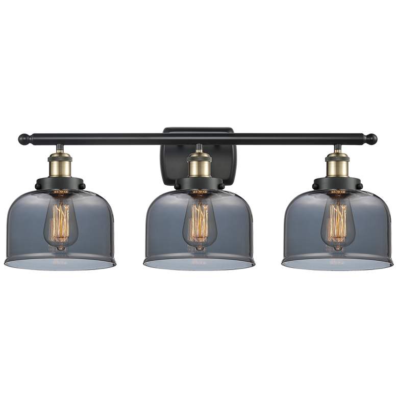 Image 1 Ballston Urban Bell 28" 3 Light Black Brass Bath Light w/ Smoke Shade