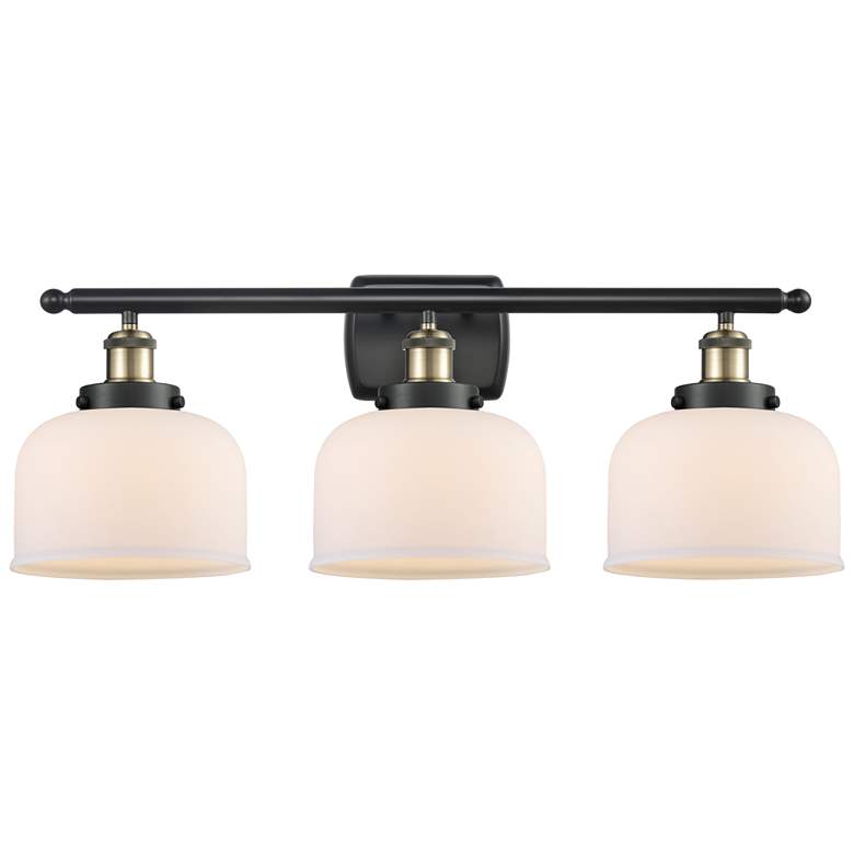 Image 1 Ballston Urban Bell 28" 3 Light Black Brass Bath Light w/ White Shade