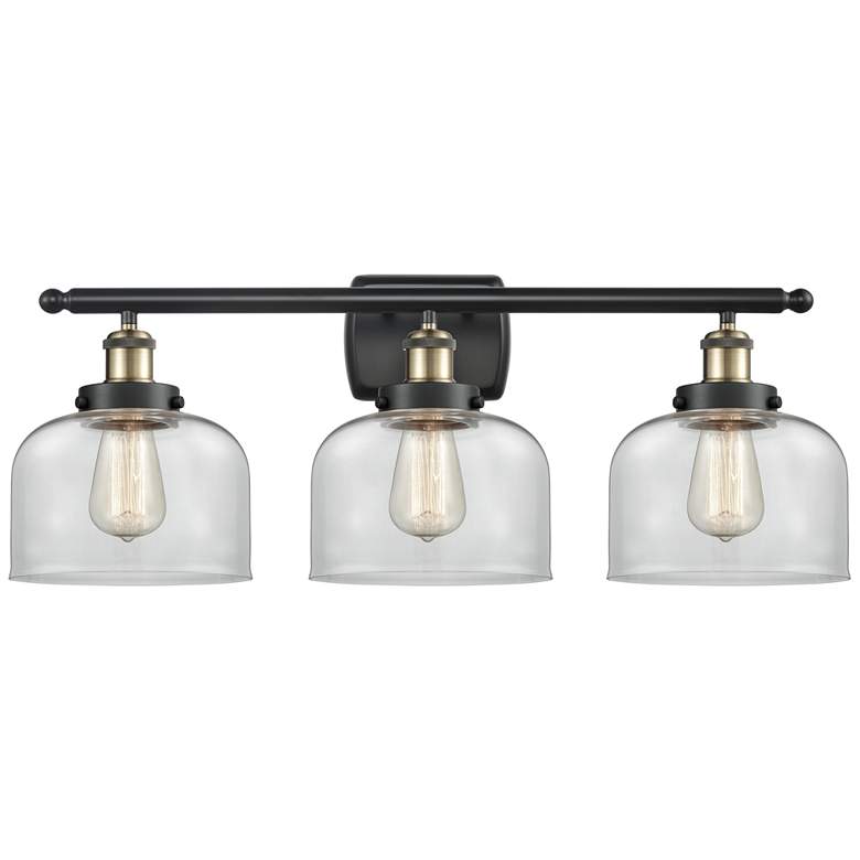 Image 1 Ballston Urban Bell 28" 3 Light Black Brass LED Bath Light w/ Clear Sh