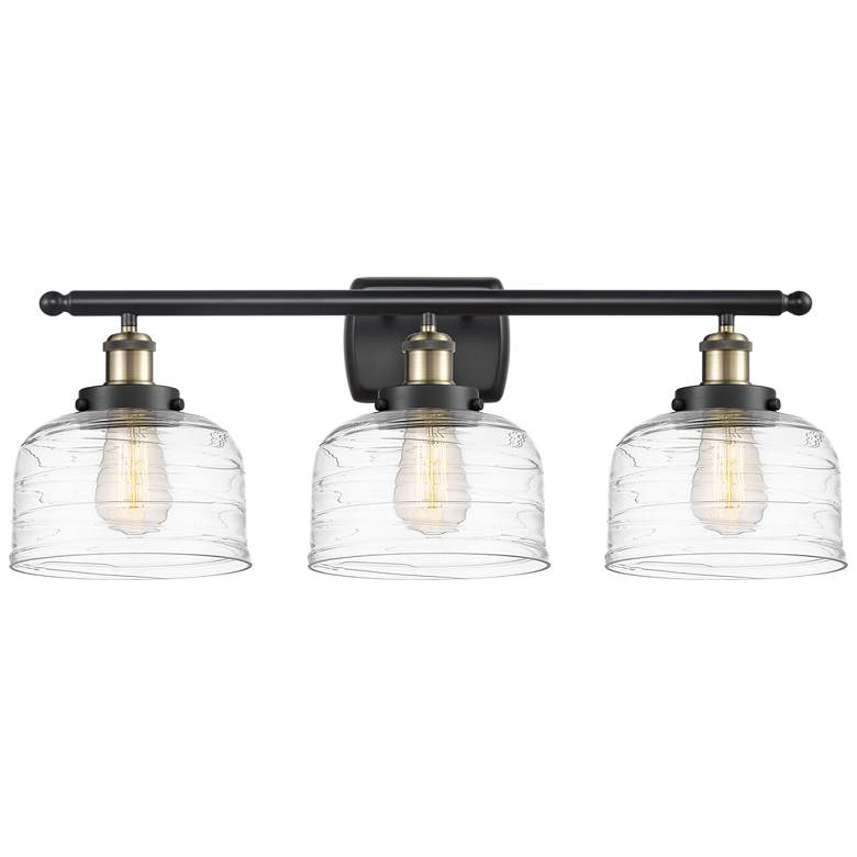 Image 1 Ballston Urban Bell 28" 3 Light Black Brass LED Bath Light w/ Swirl Sh
